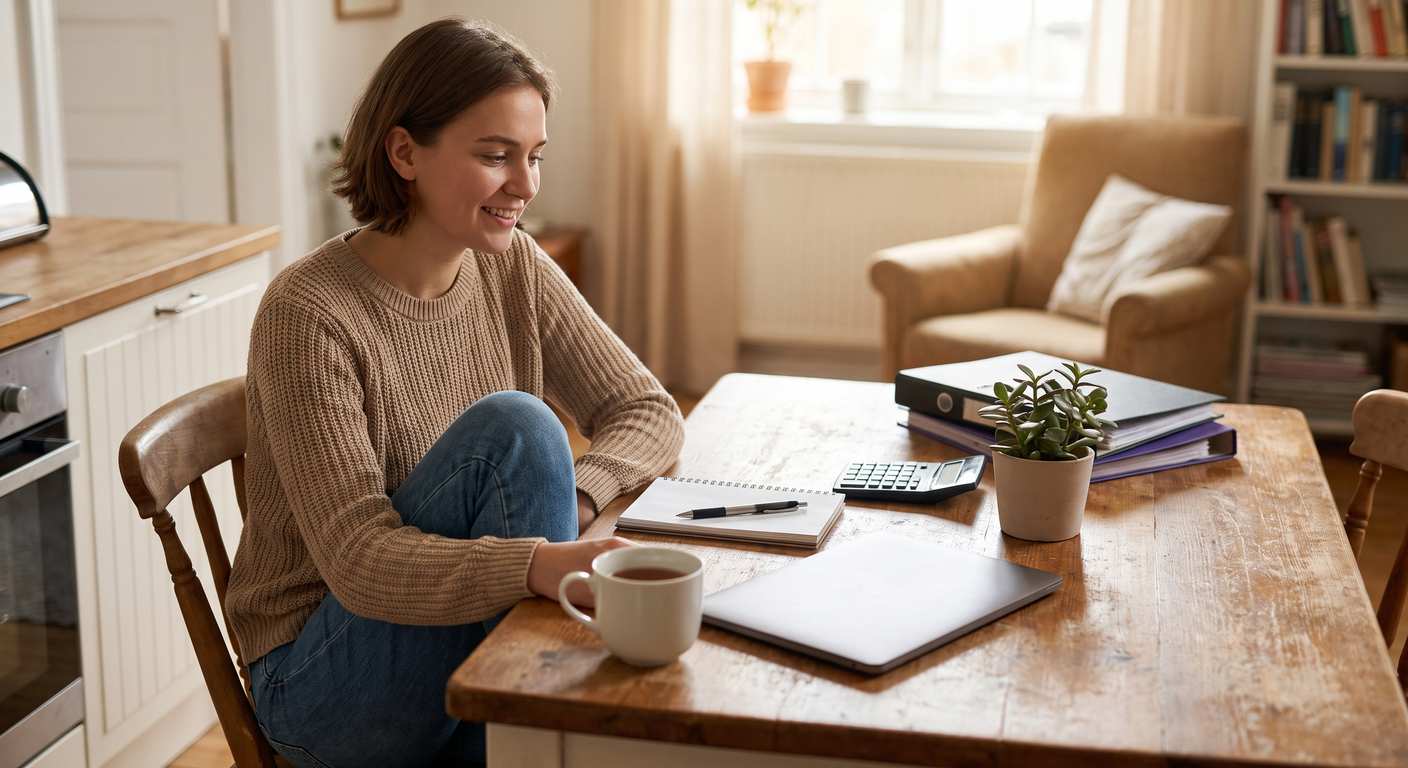 Property owner reviewing real estate LLC costs with a calculator and laptop