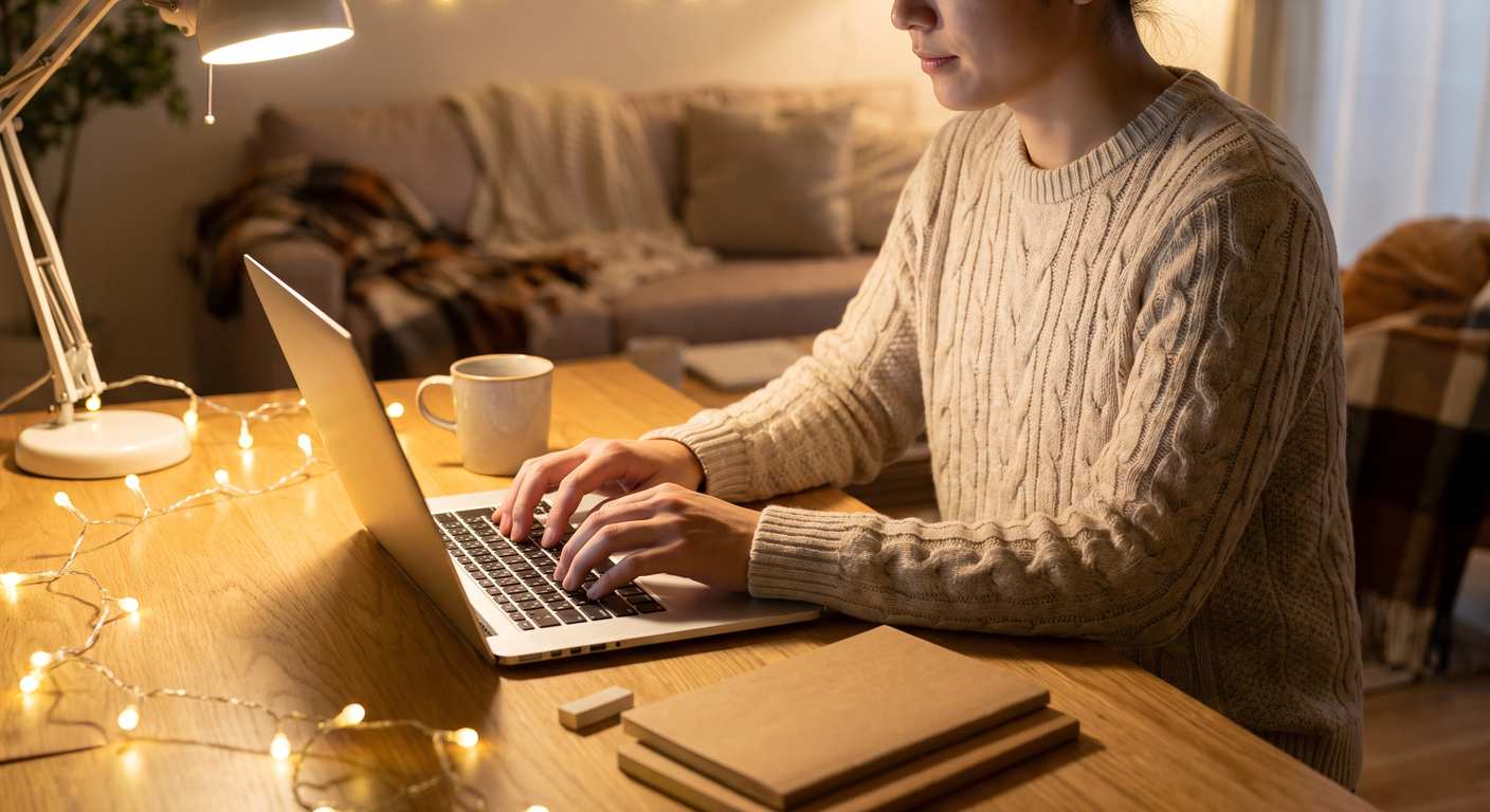 Laundromat owner working on a laptop at a home table