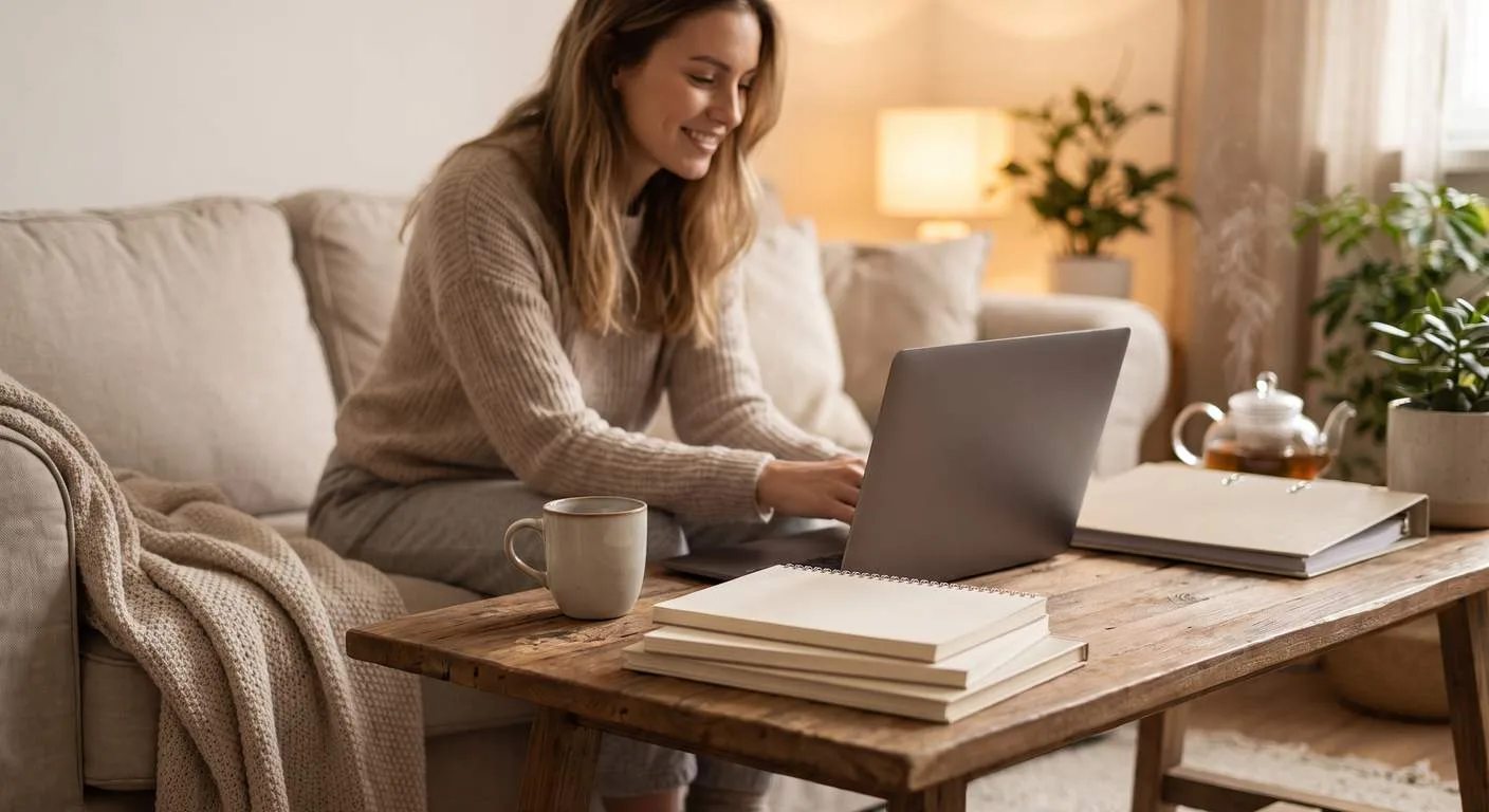 Home daycare provider researching state child care license requirements on a laptop