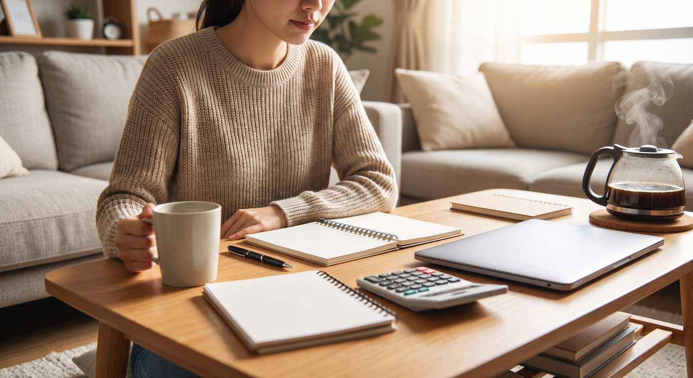 Host reviewing Airbnb LLC costs with a calculator and notebook