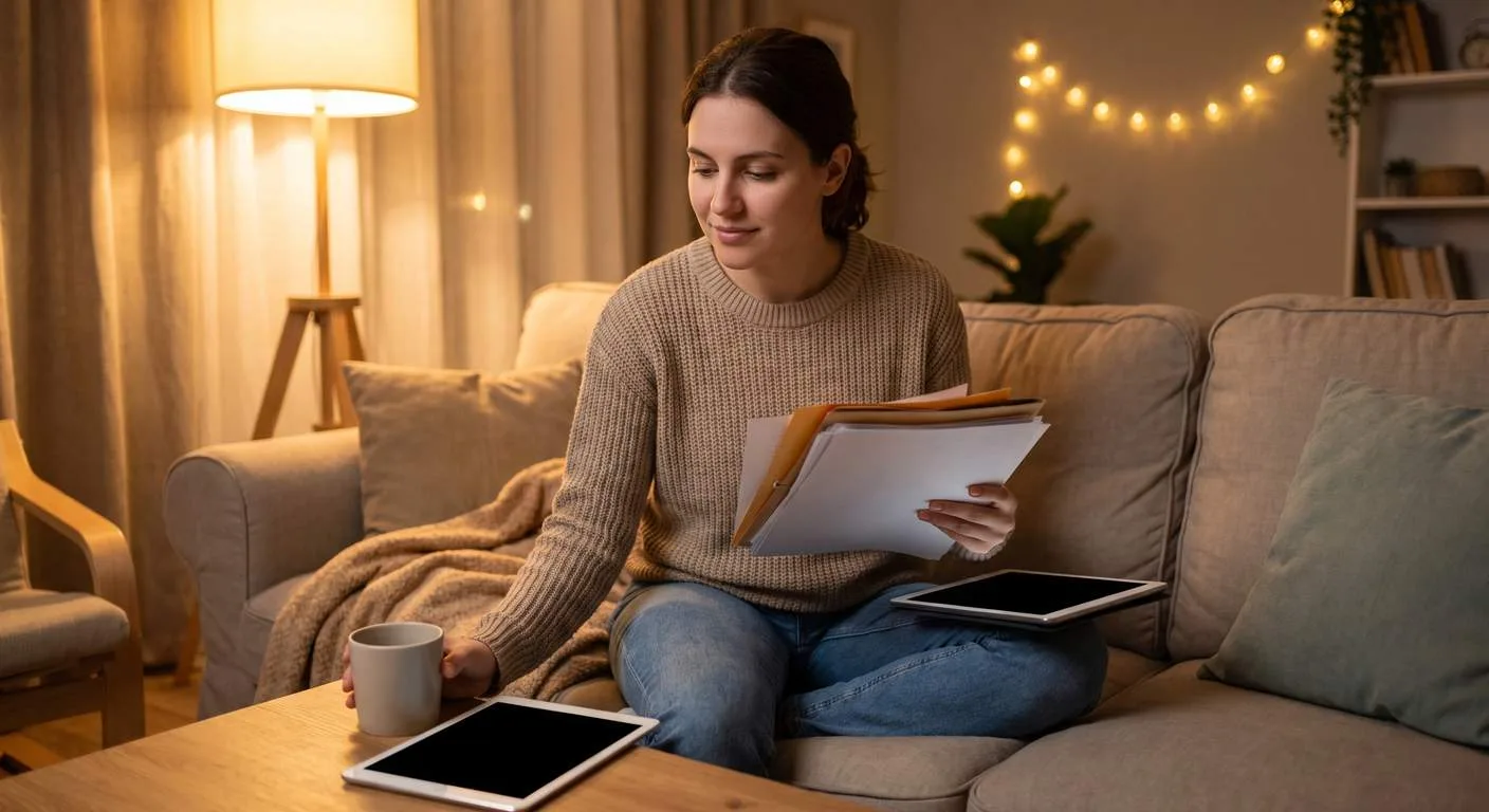 Business owner reviewing LLC paperwork and taking notes at home