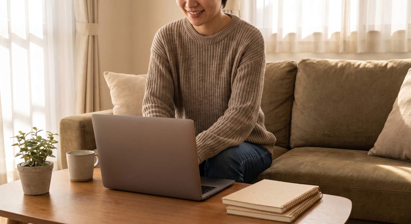 Business owner filing DBA paperwork online at home
