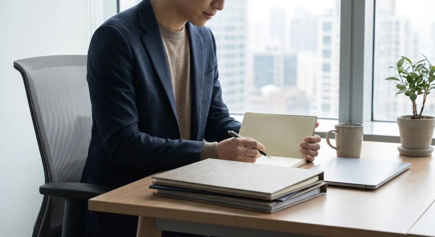 Business owner reviewing S corp election paperwork at a desk