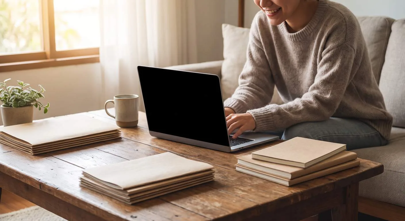 Business owner filing annual report paperwork on a laptop at home