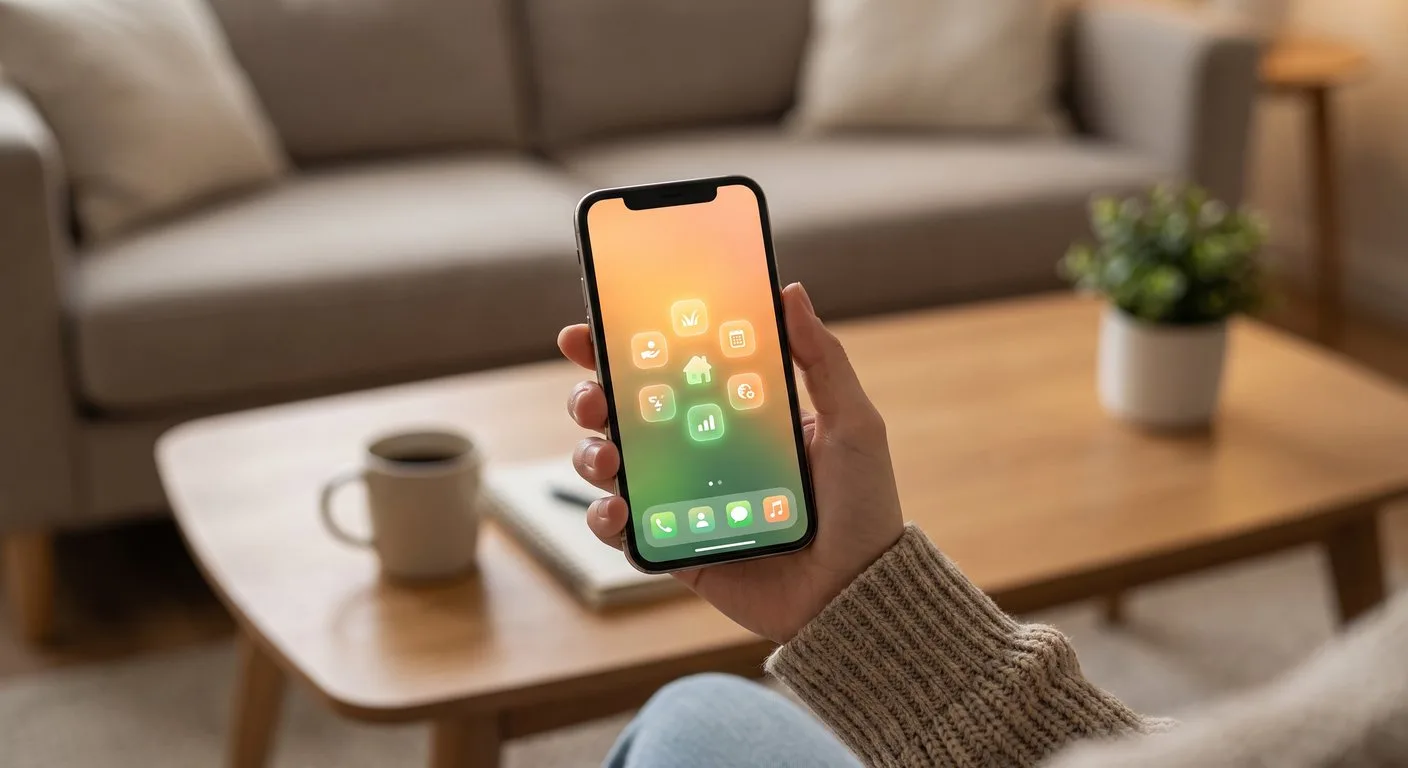 Business owner checking apps on a phone at home