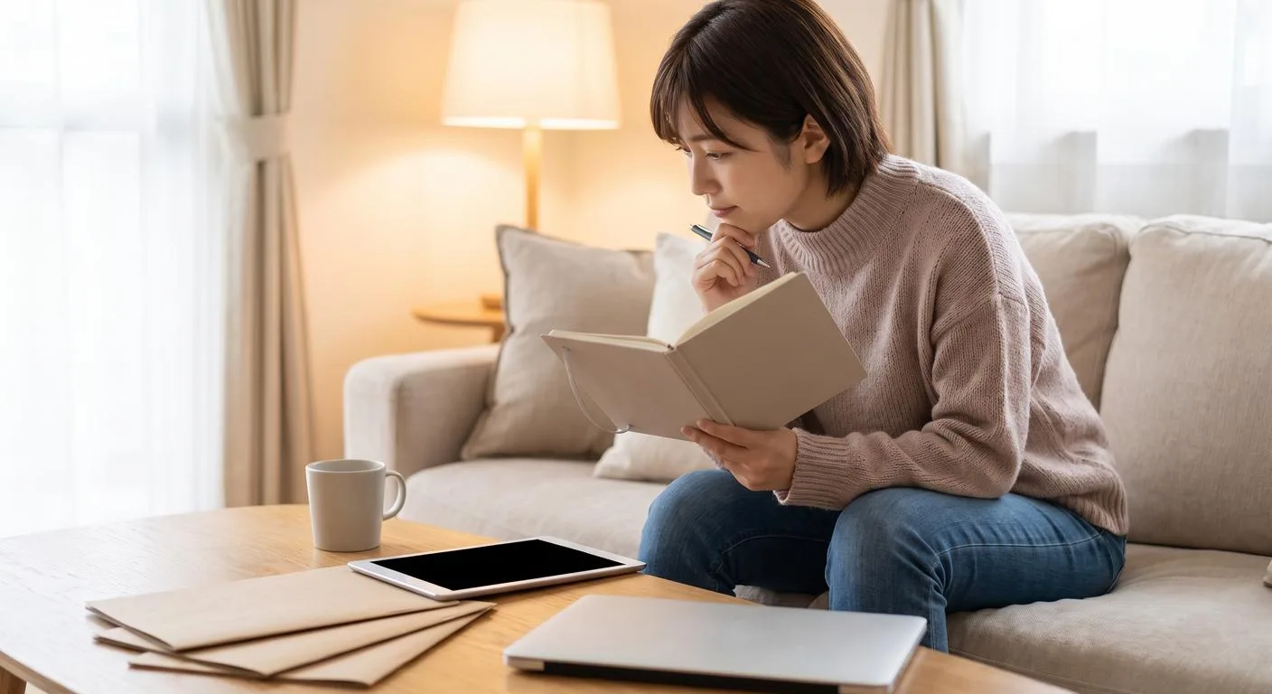 Business owner taking notes at home while researching business requirements