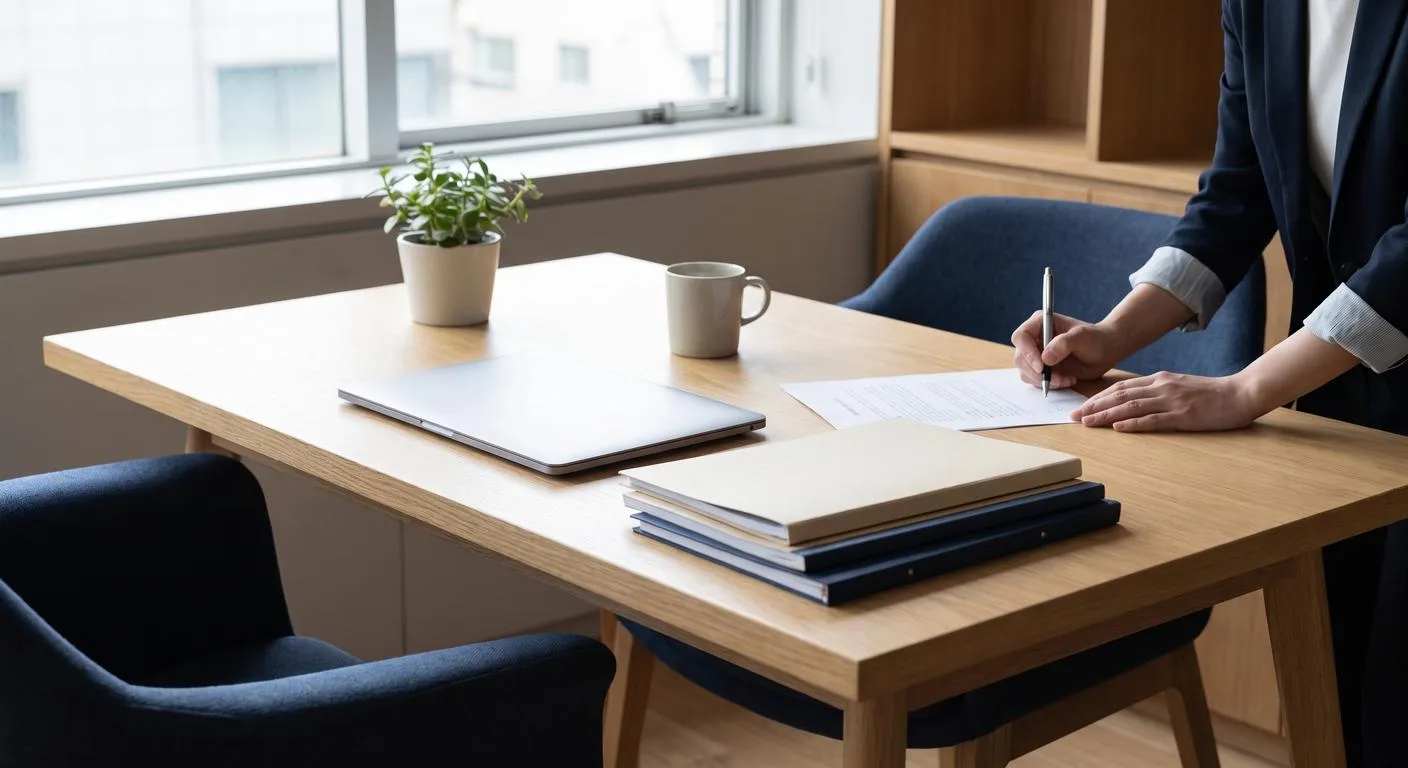 Business owner signing LLC formation paperwork at a desk